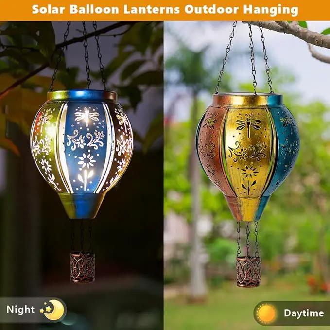 Starsoul Hot Air Balloon Solar Lantern with Dragonfly Projection Metal Outdoor Waterproof Hanging Hot Air Balloon Solar Lights for Garden Yard Patio Decor by GreenHaven Gardens