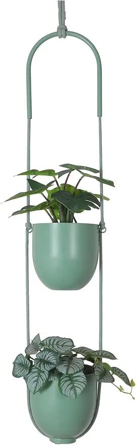 Metal Hanging Planters 2 Tiers Indoor Outdoor Modern Plant Hangers Wall Ceiling Hanging Flower Pots Baskets Kitchen Room Decor(Green) by GreenHaven Gardens