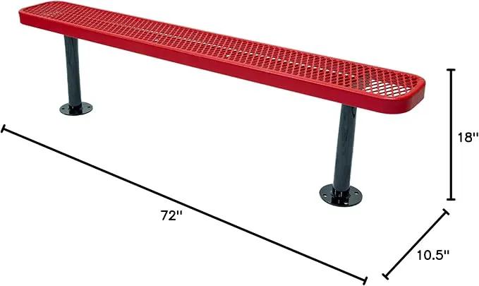 Coated Outdoor Furniture Heavy-Duty Outdoor Bench Thermoplastic Coated, Expanded Metal, Commercial-Grade Seating, Made in America (Surface Without Back, 6 Ft, Textured Red) by GreenHaven Gardens