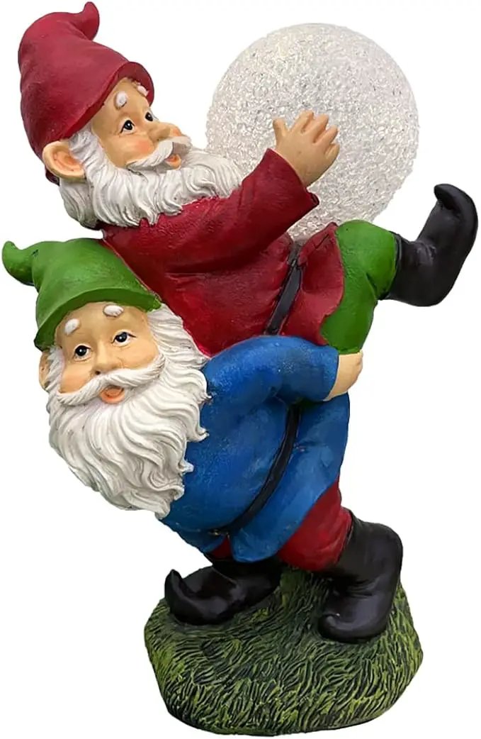 Solar Powered 2 Gnomes Playing with Ball, Decorated Solar Light, Garden Decorations Statues, Garden Light Decor for Lawn Ornaments, Resin Garden Figurines (2 Gnomes with a Glass Ball) by GreenHaven Gardens
