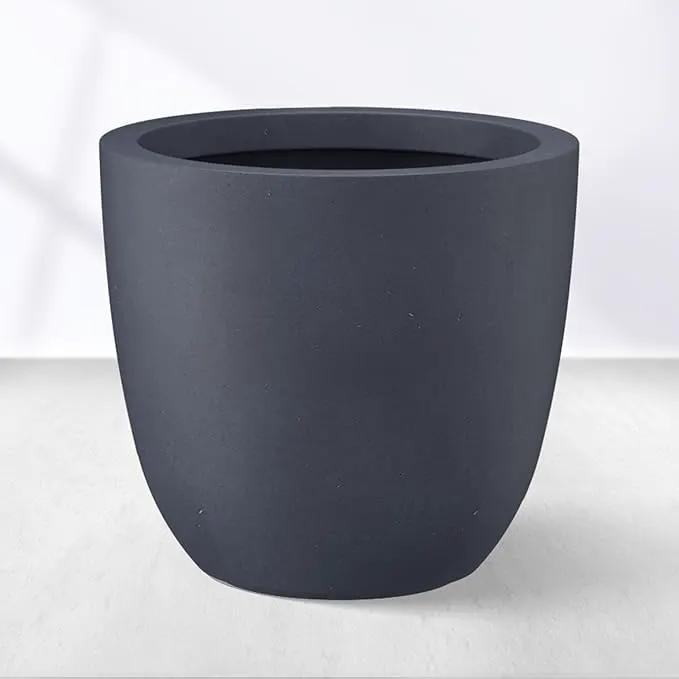 Kante 14 Inch Dia Round Concrete Planter, Indoor Outdoor Large Plant Pot with Drainage Hole and Rubber Plug for Home Patio Garden, Dark Gray by GreenHaven Gardens