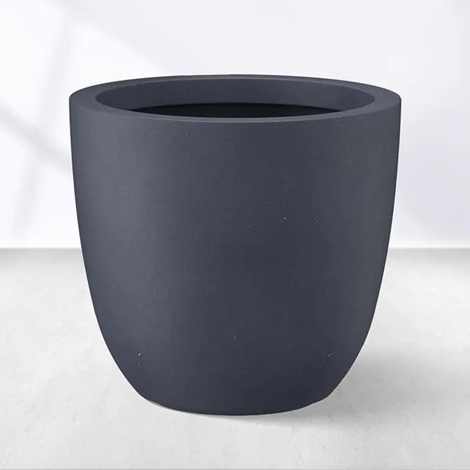 Kante 18 Inch Dia Round Concrete Planter, Indoor Outdoor Large Plant Pot with Drainage Hole and Rubber Plug for Home Patio Garden, Dark Gray by GreenHaven Gardens