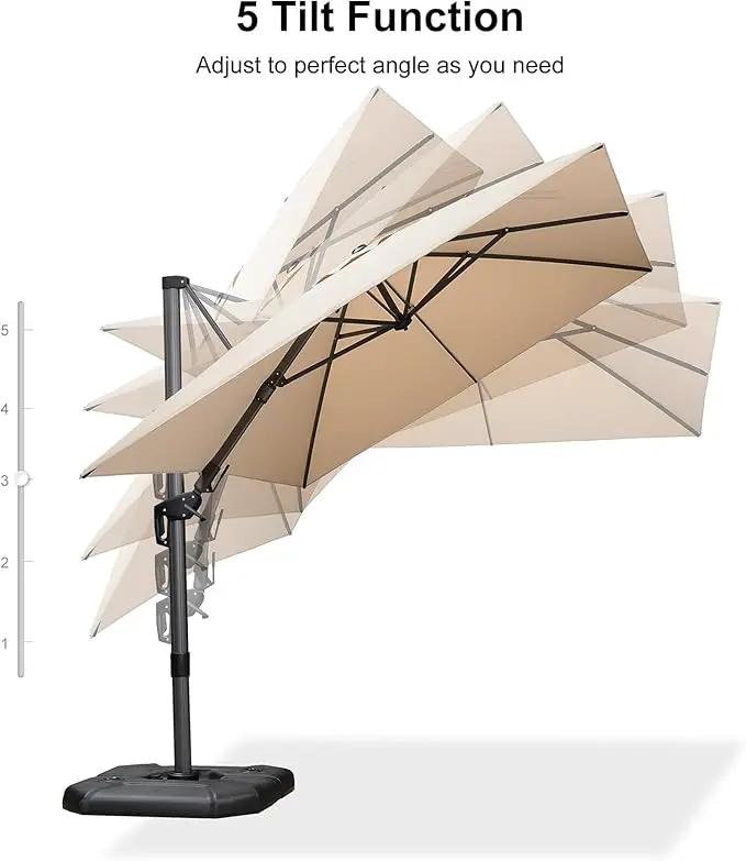 PURPLE LEAF 8.2' X 11.5' Tilting Patio Umbrella with Base Outdoor Cantilever Swivel Rectangle Umbrella Aluminum Offset Umbrella with 360-degree Rotation for Garden Deck Pool Patio Beige by GreenHaven Gardens