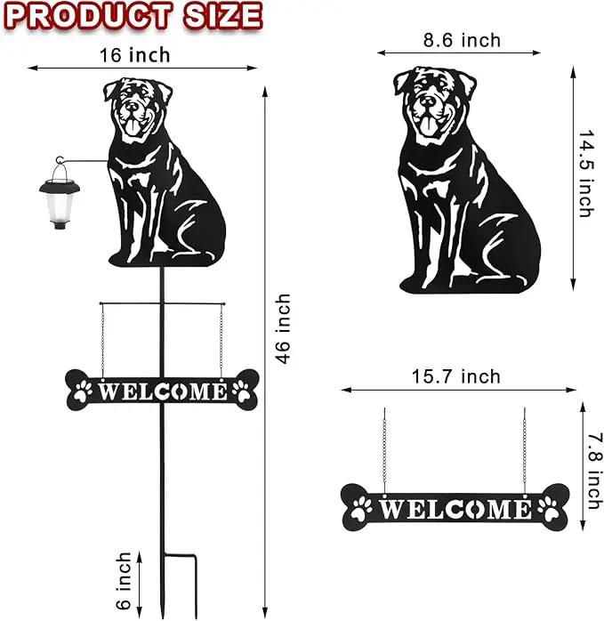 BAYN Solar Rottweiler Silhouette Dog Breed Welcome Sign with a Lantern Outdoor Decorative Garden Stakes for Yard, Lawn, Patio, Pathway by GreenHaven Gardens