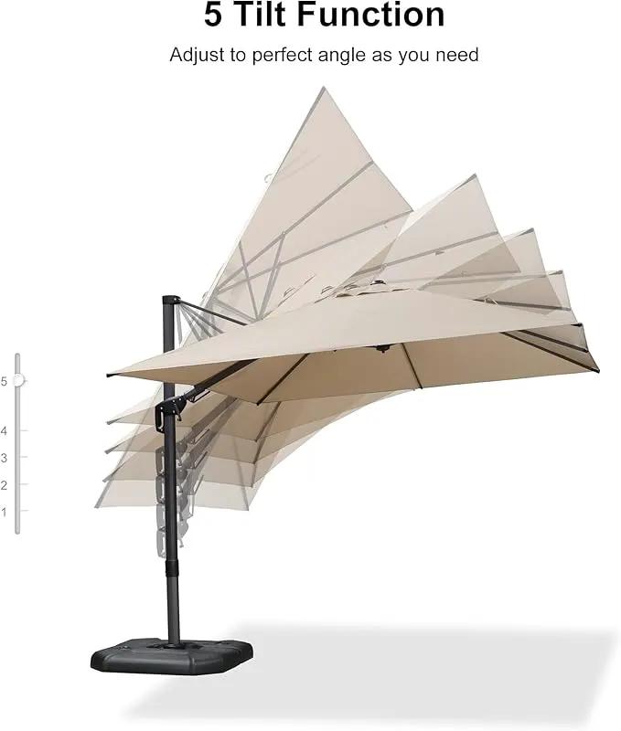 PURPLE LEAF 9.8' X 9.8' Tilting Patio Umbrella with Base Outdoor Cantilever Swivel Square Umbrella with Tilt Aluminum Offset Umbrella with 360-degree Rotation for Garden Deck Pool Patio Beige by GreenHaven Gardens