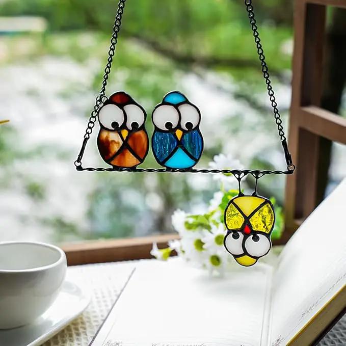 Owl Bird Gifts for Bird Lovers Stained Glass Suncatchers for Windows,Bird Decor Stained Glass Window Hangings,Owl Ornament Housewarming Gifts Owl Gifts for Women Owl Lover by GreenHaven Gardens