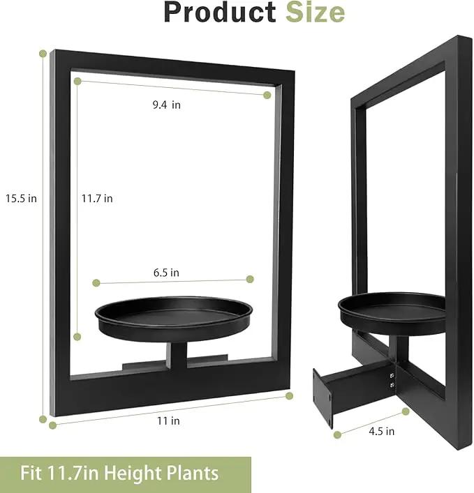 Picture Frame Plant Holder, Wall Mount Plants shelf Indoor Outdoor, Metal Hanging Planters Stand Decor, Window Planter Hanger Shelves, Modern Floating Ornament Rack Art for Home & Garden((Black 2pc)) by GreenHaven Gardens