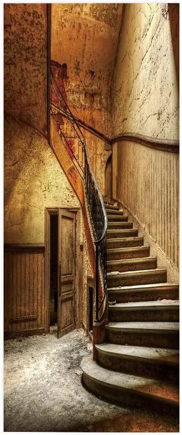 3D Door Wallpaper Self-Adhesive Door Sticker - Old Stairs - Door Film Poster Premium PVC Waterproof Wall Sticker for Bedroom Living Room Door Decoration Wallpaper 95 x 215 cm by GreenHaven Gardens