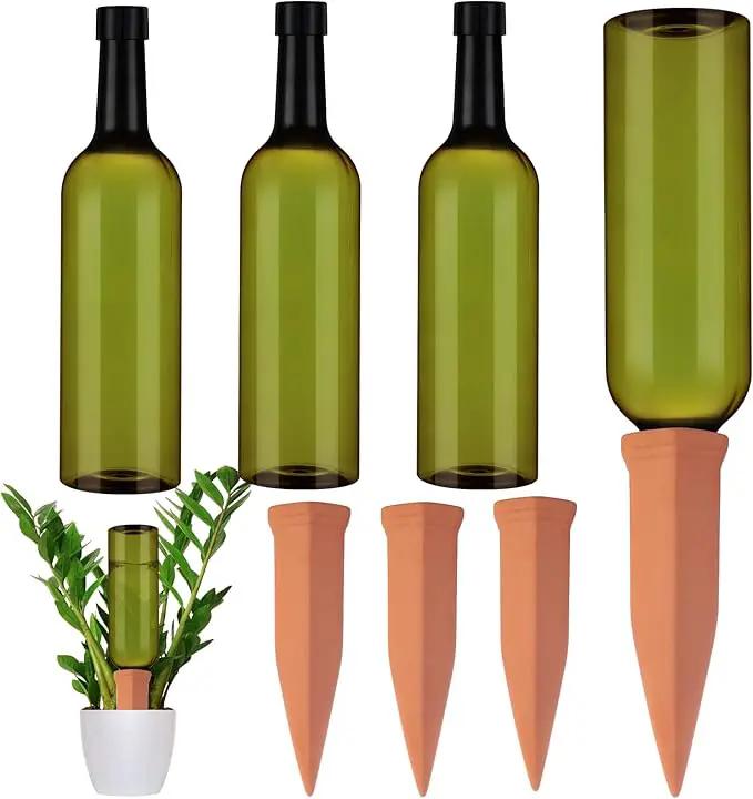 3 Sets Plant Watering Devices Include Terracotta Self Watering Spikes and 26 oz Plastic Bottles, Slow Release Vacation Insert Automatic Plant Waterer Device (Green and Terracotta) by GreenHaven Gardens