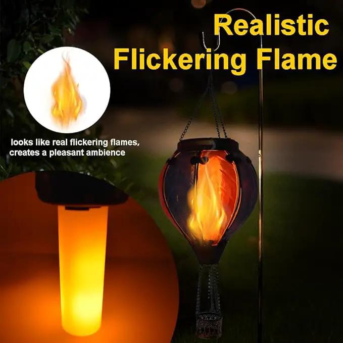2PCS Solar Hot Air Balloon Lanterns with Flame with Shepherd's Hooks, Glass Hanging Flickering Lights Outdoor Waterproof for Garden Tree Yard Patio Mother's Day Gift, 18" H Colorful by GreenHaven Gardens
