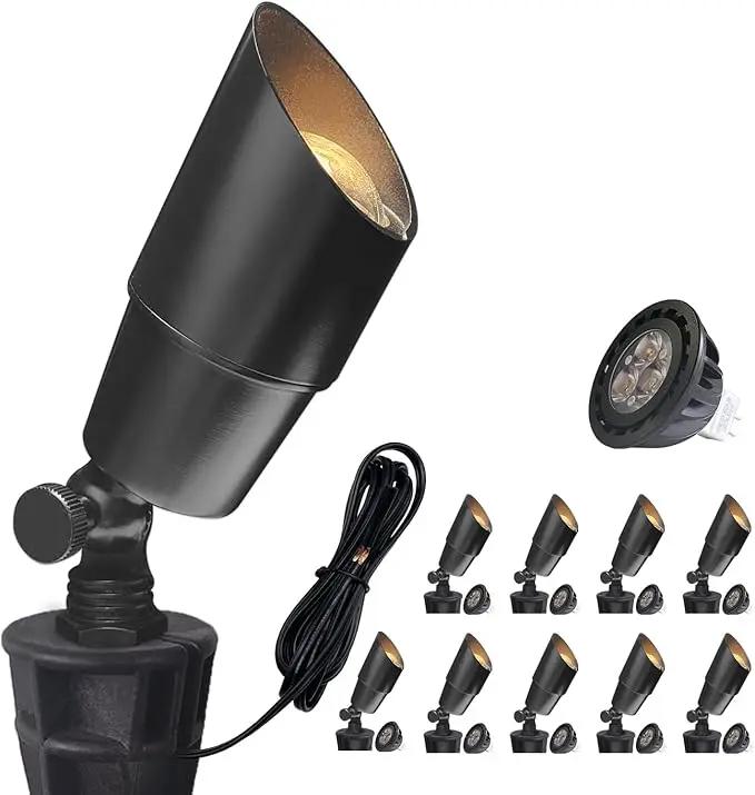 COLOER Die-cast Brass Landscape Spotlight(Black) 10-Pack with 5W Aluminum Housing MR16 LED Bulb 2700K 450LM CRI85+,12V AC/DC Low Voltage Outdoor Uplighting, Garden Patio Spot Up Light(101B-Black) by GreenHaven Gardens
