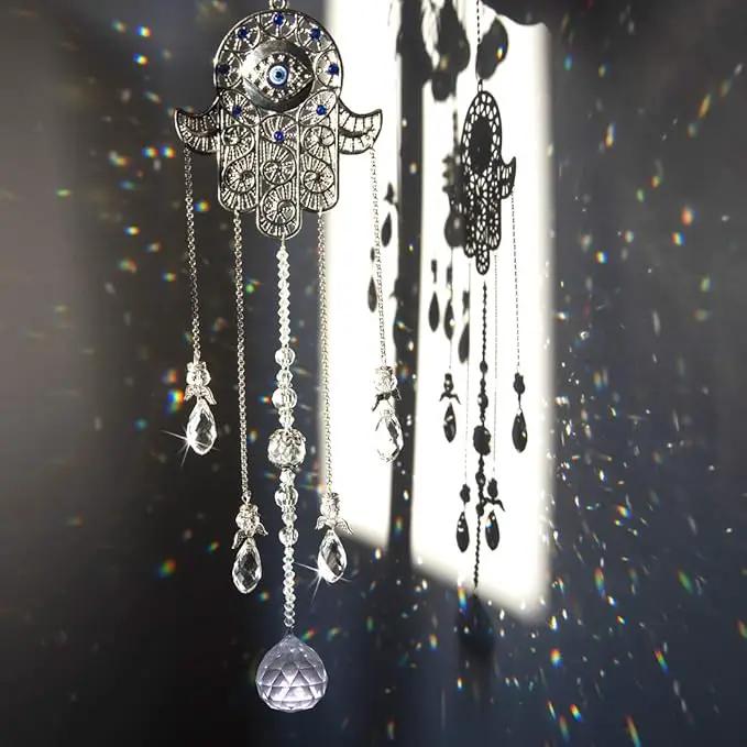 Hanging Crystal Blue Evil Eye Protection Pendant Hamsa Hand Suncatcher Angel Wing Decor Prism Sun Catchers Indoor Window Decoration Charm by GreenHaven Gardens