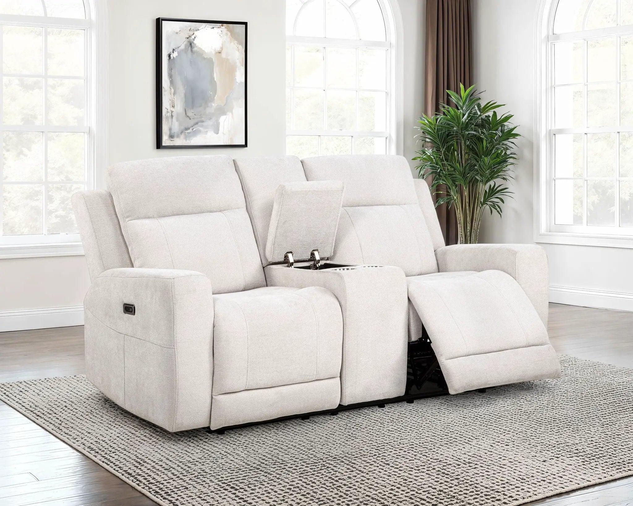Kennett Chenille Upholstered Power Reclining Loveseat Ivory by Unique Piece Furniture