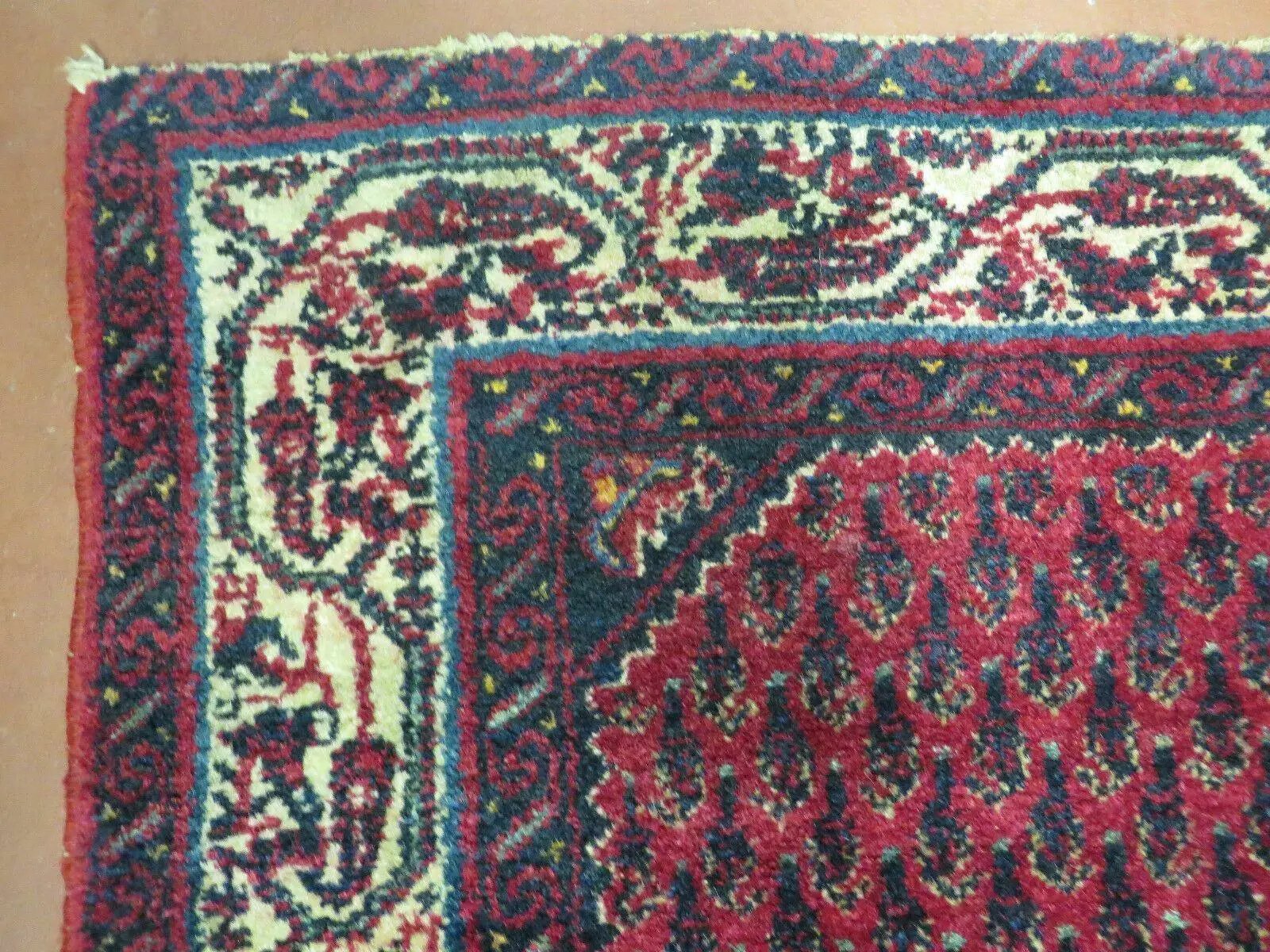 2.5' X 4' Vintage Handmade Indian Amritsar Wool Rug Paisley Design Red by Jewel Rugs