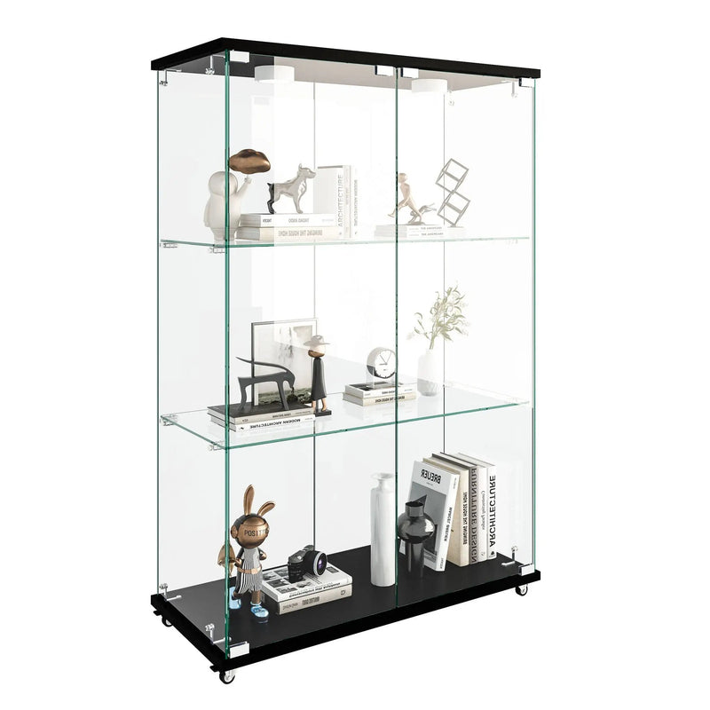 Modern Display Cabinet With LED Lights, Transparent Tempered Glass 2 Door Storage Case With 3 Shelves by HouseOfZazla