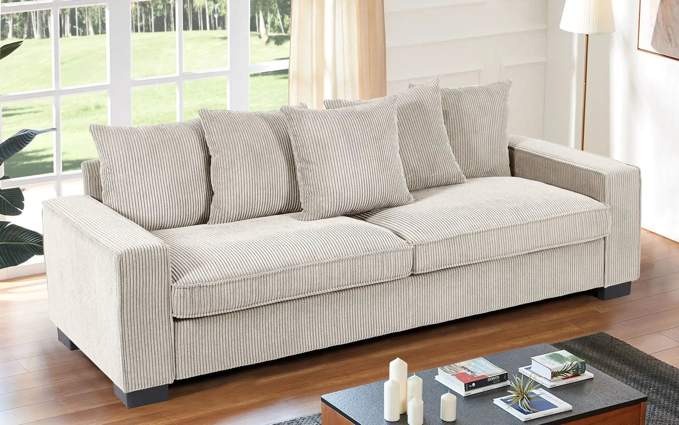 Luxe Sofa With 5 Matching Toss Pillows, Sleek Design, Spacious And Comfortable 3 Seater Couch by Unique Piece Furniture