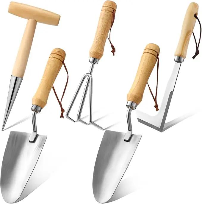 Lasnten 5 Pcs Garden Tool Set, Heavy Duty Gardening Tools with Hand Dibber, Hand Crack Weeder, Transplanter, Big Trowel, 3-Claw Cultivator for Planting Flowers, Gardening Gifts for Women and Men by GreenHaven Gardens