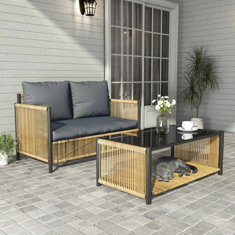 Patio 4-Piece Brown PE Wicker Sofa Set with Grey Cushions by HouseOfZazla