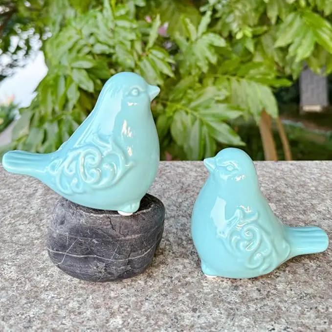 2PCS Ceramic Bird Figurines Decorative Bird Ornaments Statue for Home Garden Decor (Blue) by GreenHaven Gardens