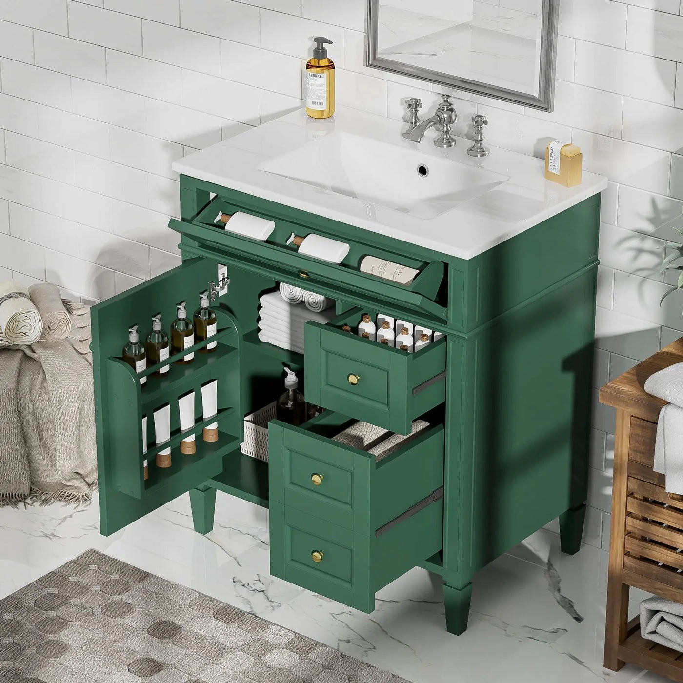 Bathroom Vanity With Top Sink, 2 Drawers & Tip Out Drawer by Unique Piece Furniture