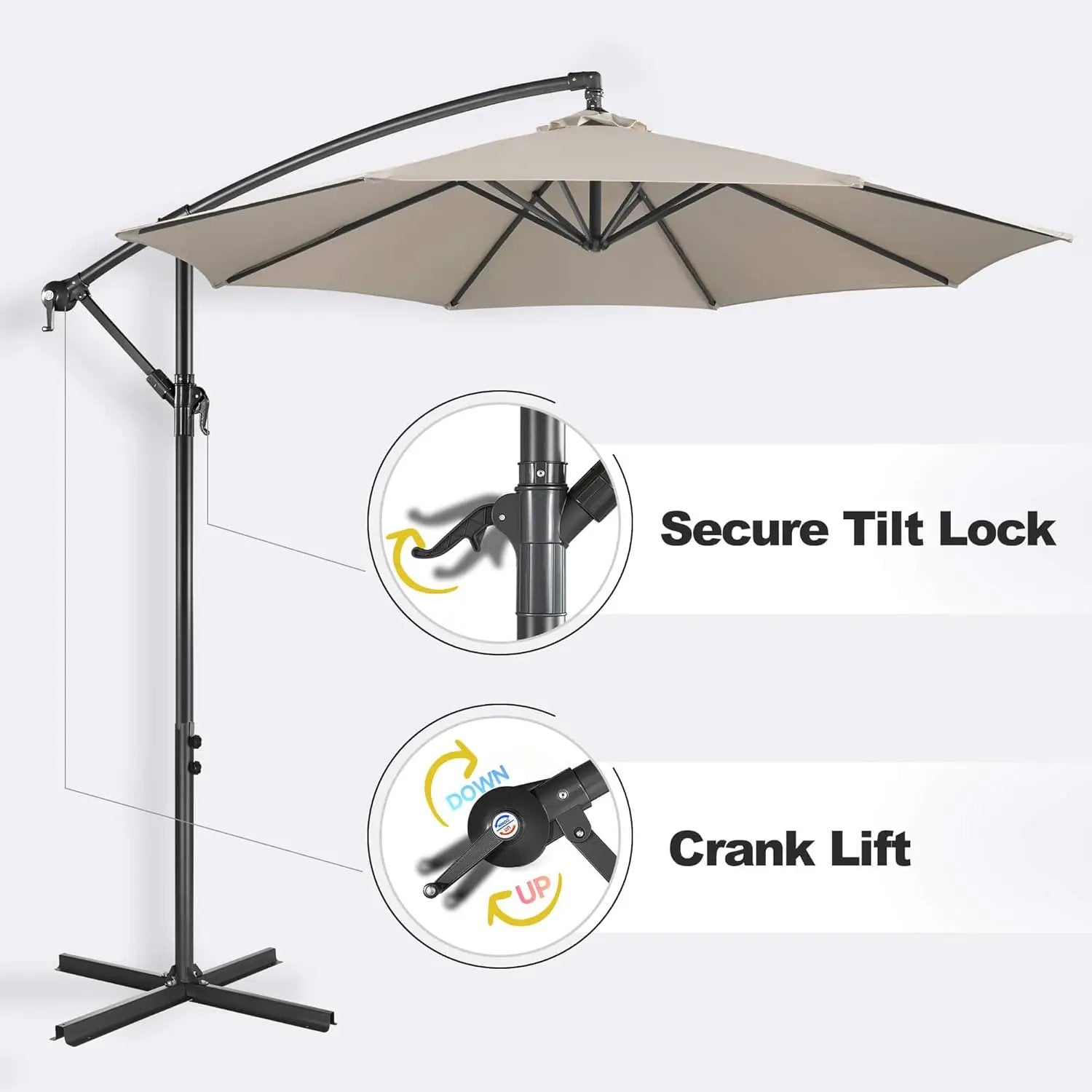 FLAME&SHADE 10ft Cantilever Patio Umbrella Outdoor, Large Offset Umbrella with Crank and Cross Base, UPF 50+ UV Protection Hanging Umbrella for Pool Deck Garden, Taupe by GreenHaven Gardens