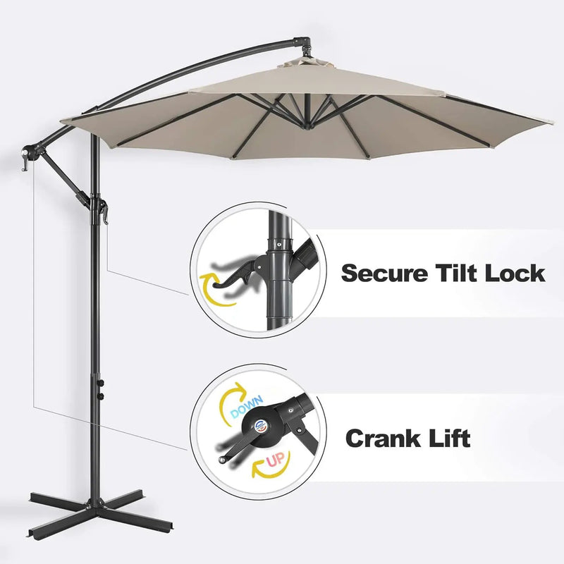 FLAME&SHADE 10ft Cantilever Patio Umbrella Outdoor, Large Offset Umbrella with Crank and Cross Base, UPF 50+ UV Protection Hanging Umbrella for Pool Deck Garden, Taupe by GreenHaven Gardens
