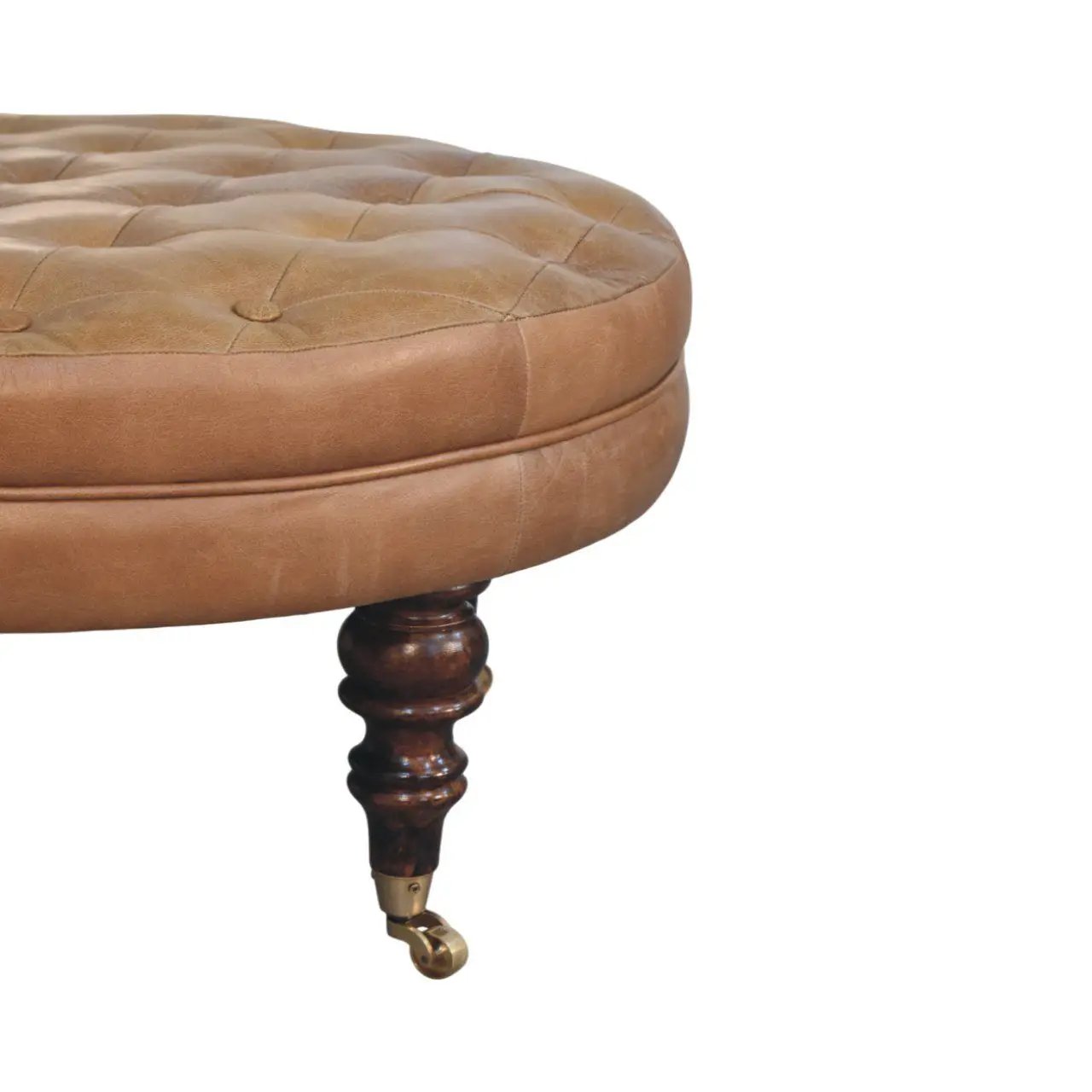 Buffalo - Round Ottoman With Castor Legs - Brown by HouseOfZazla