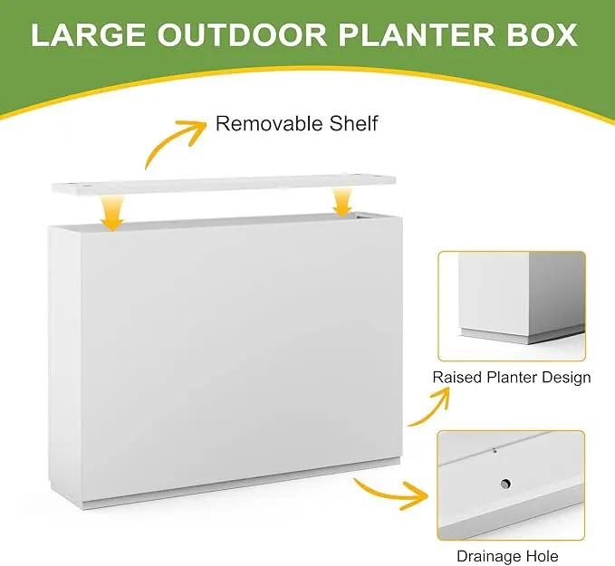 FENCY Metal Rectangular Planter Box Large Planters for Outdoor Plants, Tall Planters for Outdoor Plants with Drainage Holes, Rectangular Planters for Outdoor Plants (35.4" L x 9" W x 25.6" H,White) by GreenHaven Gardens