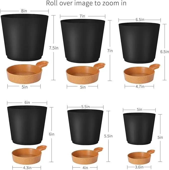 GARDIFE Plant Pots 8/7/6.5/6/5.5/5 Inch Self Watering Planters with Drainage Hole, Plastic Flower Pots, Nursery Planting Pot for All House Plants, African Violet, Flowers, and Cactus,Black by GreenHaven Gardens
