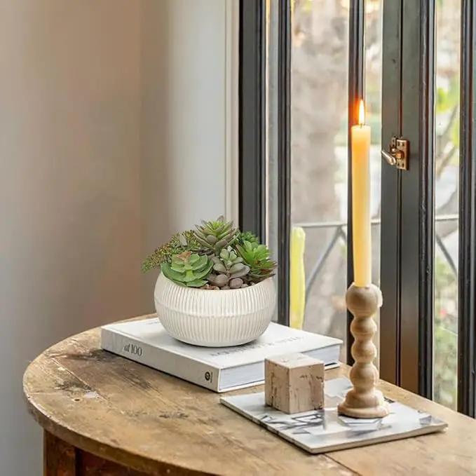 DILATATA Artificial Succulent Plants in Pot 5.5 Inch Fake Succulents Arrangement Potted Plant in White Ceramic Planter Bowl for Home Office Desk Shelf Living Room Bedroom Bathroom Decor by GreenHaven Gardens