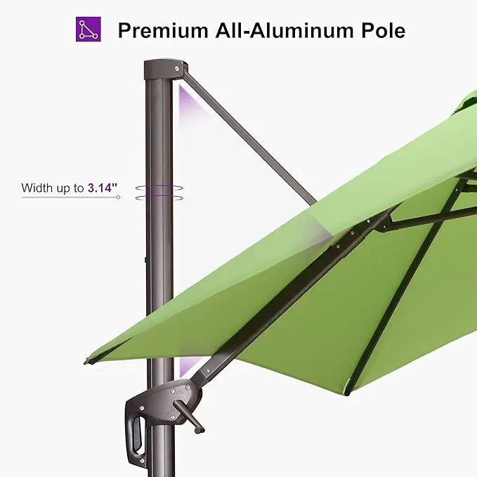 PURPLE LEAF 9' X 11.5' Rectangle Cantilever Umbrella Patio Umbrella Outdoor Aluminum Offset Hanging Umbrella with 360-degree Rotation for Pool Garden Backyard Deck, Green by GreenHaven Gardens