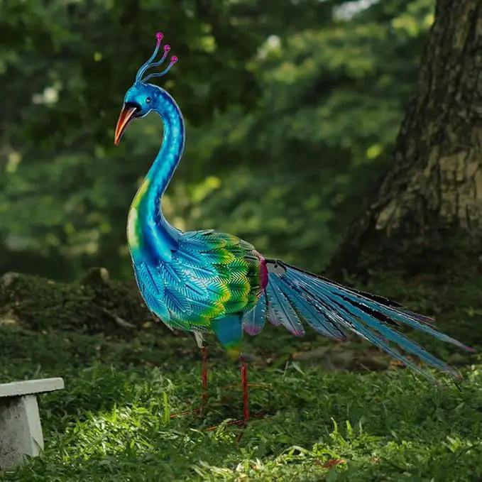 VEWOGARDEN Peacock Outdoor Statues Metal Peacock Tail Spread Garden Sculptures & Statues for Yard Lawn Patio Pool Outside Decorations, Blue by GreenHaven Gardens