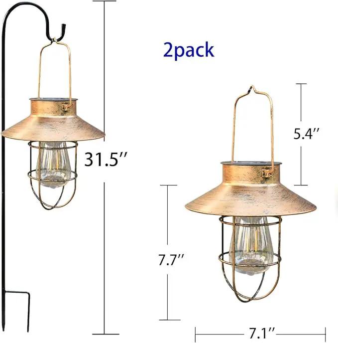 2 Pack Solar Lanterns, Outdoor Hanging Lights Metal with Shepherd Hook Warm White Edison Bulb Design for Garden and Birthday Gifts for Mom Grandma Wife ( Copper) by GreenHaven Gardens