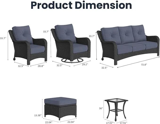 9 Pieces Outdoor Patio Furniture Sets with Rocking Swivel Chairs with 6-inch Thick Cushion and Side Table for Deck Lawn by GreenHaven Gardens