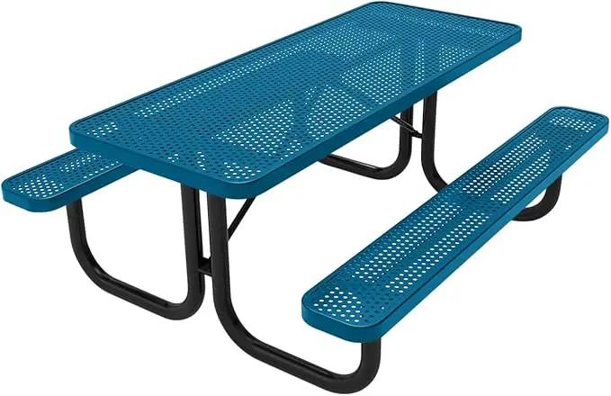 Coated Outdoor Furniture Heavy-Duty Portable Outdoor Picnic Table, Thermoplastic Coated Punched Steel Commercial-Grade Patio Dining Furniture Made in America (6ft Rectangular, Light Blue) by GreenHaven Gardens