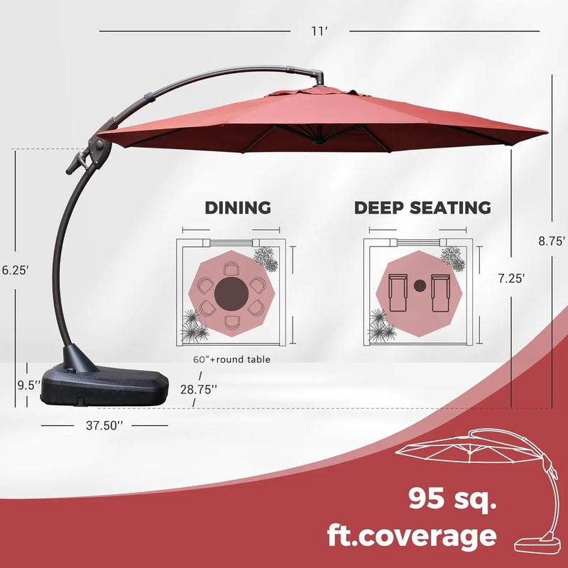 Grand patio 11FT Cantilever Umbrella with Base Outdoor Round Aluminum Offset Umbrella for Garden Backyard (Red, 11 FT) by GreenHaven Gardens