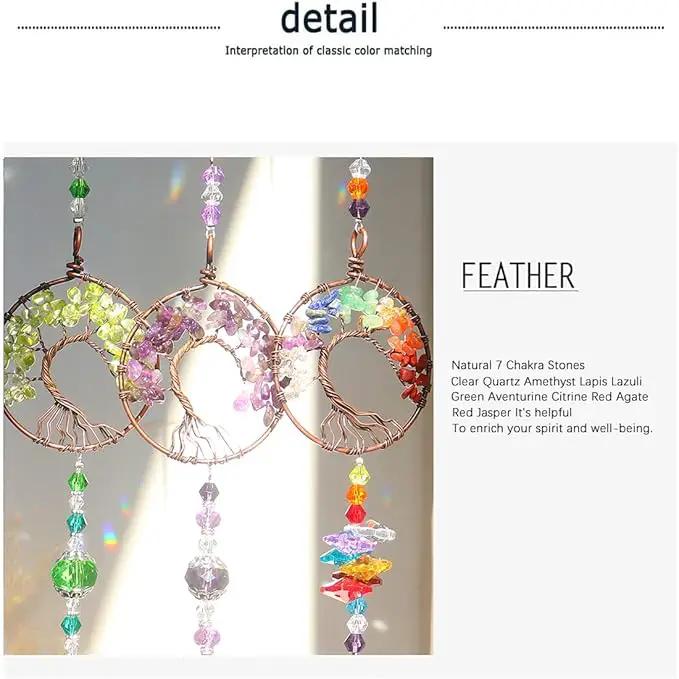 Sun Catcher Crystal Hanging Tree of Life SunCatchers Healing Crystals for Indoor Window, Home Decor, Car Charms Pack of 3 by GreenHaven Gardens