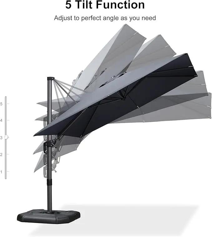 PURPLE LEAF 8.8' X 8.8' Left-right Tilt Patio Umbrella with Base Outdoor Cantilever Swivel Square Umbrella with Tilt Aluminum Offset Umbrella with 360-degree Rotation for Garden Deck Pool Patio Grey by GreenHaven Gardens