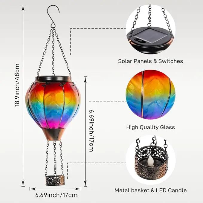 Starsoul Hot Air Balloon Solar Lantern with Candle Holder Solar Hot Air Balloon Flickering Flame Hanging Garden Light Waterproof Glass Hot Air Balloon Solar Lamp Decorative for Lawn Porch Tree Yard by GreenHaven Gardens