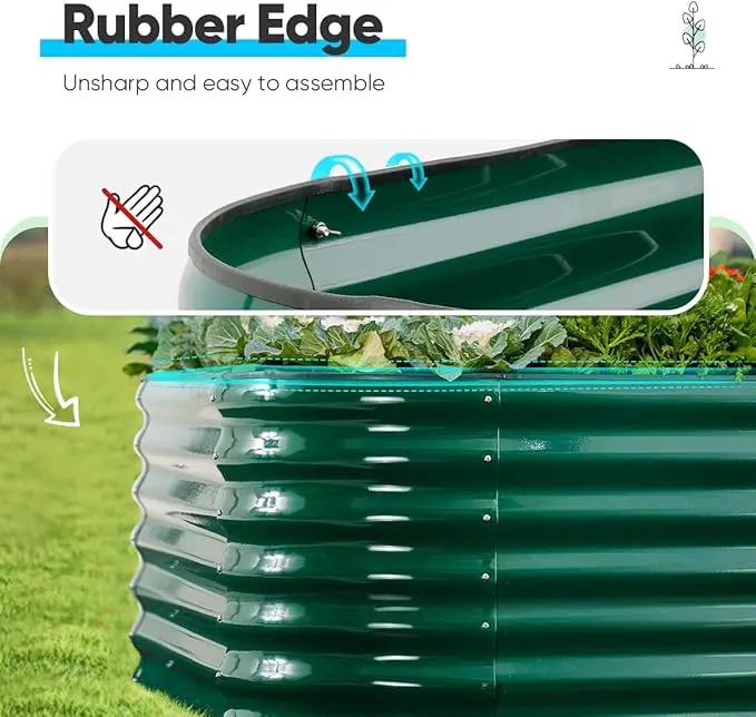 Quictent Galvanized Raised Garden Bed Kit, 8x4x2 ft Oval Metal Planter Box Tall for Vegetables Outdoor Backyard, Rubber Strip Edging Included (Dark Green) by GreenHaven Gardens