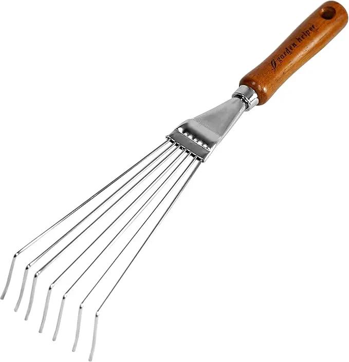 Japanese Hand Rake Garden Tool, Japanese Steel with Wood Handle, Small Rake for Leaves, Handheld Garden Cleaning Tool, Made in Japan, Silver by GreenHaven Gardens