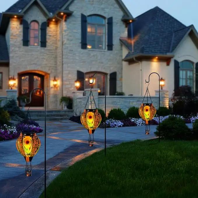 Starsoul Sunflowers Hot Air Balloon Solar Lantern Metal & Glass Solar Hot Air Balloon Hanging Garden Light Waterproof Outdoor Lantern for Patio Yard Party Decorations by GreenHaven Gardens