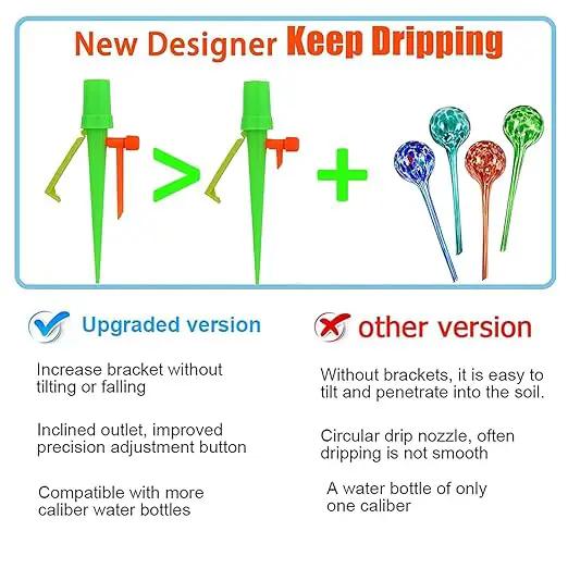 Upgrade Self Watering Planter Insert, Self Watering Spike with Long Dripper & Valve Switch, Adjustable Plant Watering Devices, Automatic Watering System for Outdoor & Indoor Plants (12, Green+Orange) by GreenHaven Gardens