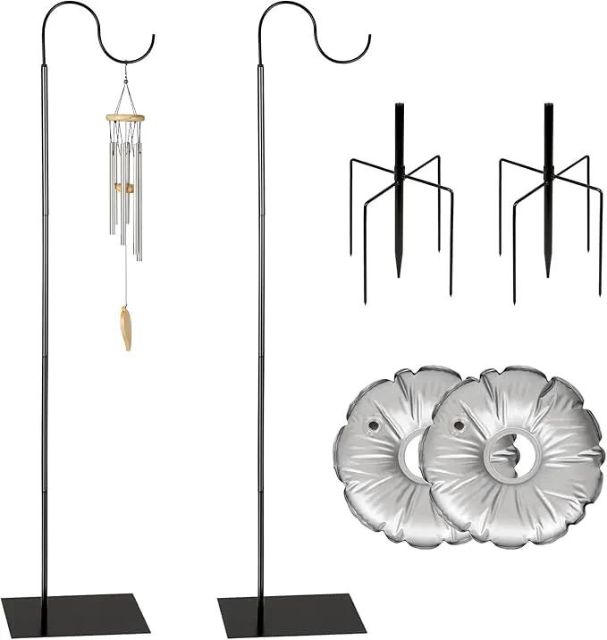 Liitrton 62.6 Inch Shepherds Hooks for Outdoor, Adjustbale Hummingbird Feeder Stand Bird Feeder Pole Wind Chime Stand with Flat Base, 4 Prongs Base and Water Weight Bag (2 Pack) by GreenHaven Gardens