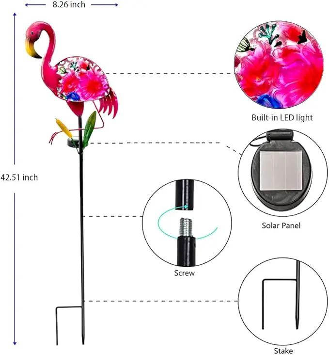 Solar Garden Lights, Glass & Metal Flamingo Solar Garden Decor Solar Pathway Lights Solar Garden Stakes Decorative Yard Art Yard Decor Waterproof for Patio Lawn Courtyard by GreenHaven Gardens