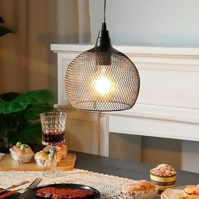 JHY DESIGN Hanging Lamp Black Battery Powered Decorative Pendant Lamp Metal Cage Battery Lamp with 6 Hours Timer for Bar Bedroom Garden Parties Patio Indoor Outdoor Living Room(Round) by GreenHaven Gardens