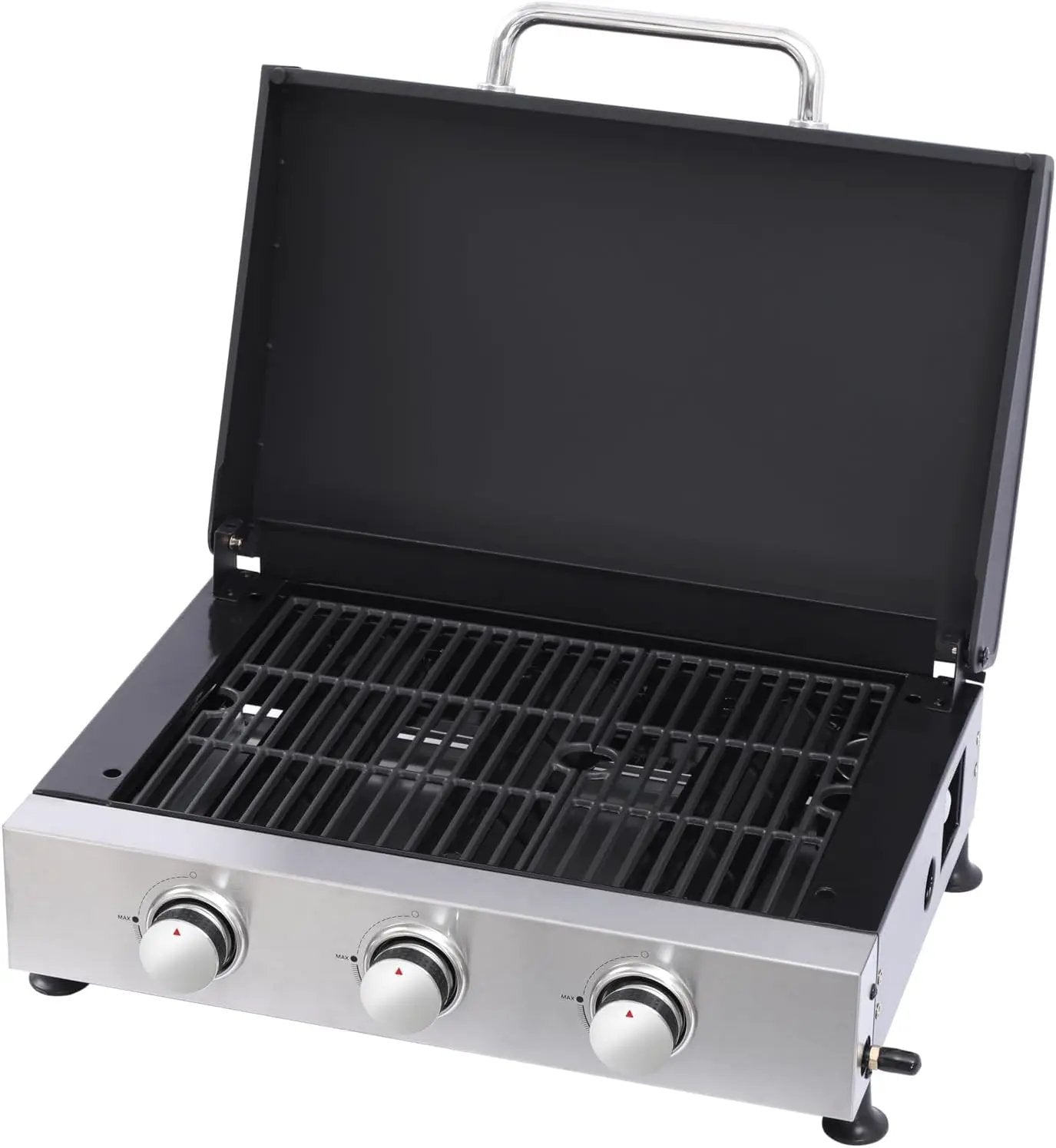 3-Burner Propane Gas BBQ Grill with SS Plancha, 28,650 BTU Output, Wire Enamel Cooking Grids, Heavy-Duty Stainless Steel Grill by GreenHaven Gardens