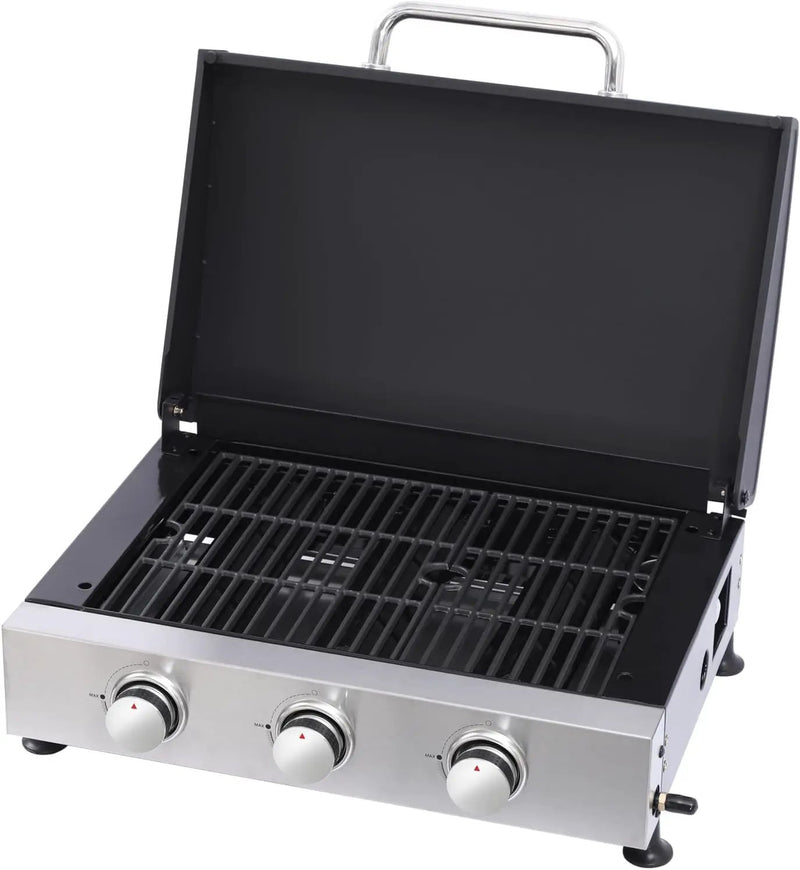 3-Burner Propane Gas BBQ Grill with SS Plancha, 28,650 BTU Output, Wire Enamel Cooking Grids, Heavy-Duty Stainless Steel Grill by GreenHaven Gardens