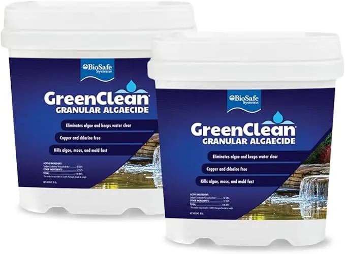 BioSafe Systems 3002-8 GreenClean Granular Algaecide String Algae Control for Koi Ponds, Fountains, Waterfalls, Water Features on Contact, 8 lbs, EPA Registered by GreenHaven Gardens