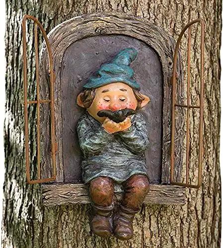 Whimsical Fairy Garden Gnome Statue, Tree Faces Decor Outdoor -5.9 Inch, Funny Garden Tree Decoration,Ideal Patio Yard Lawn Porch Decoration by GreenHaven Gardens